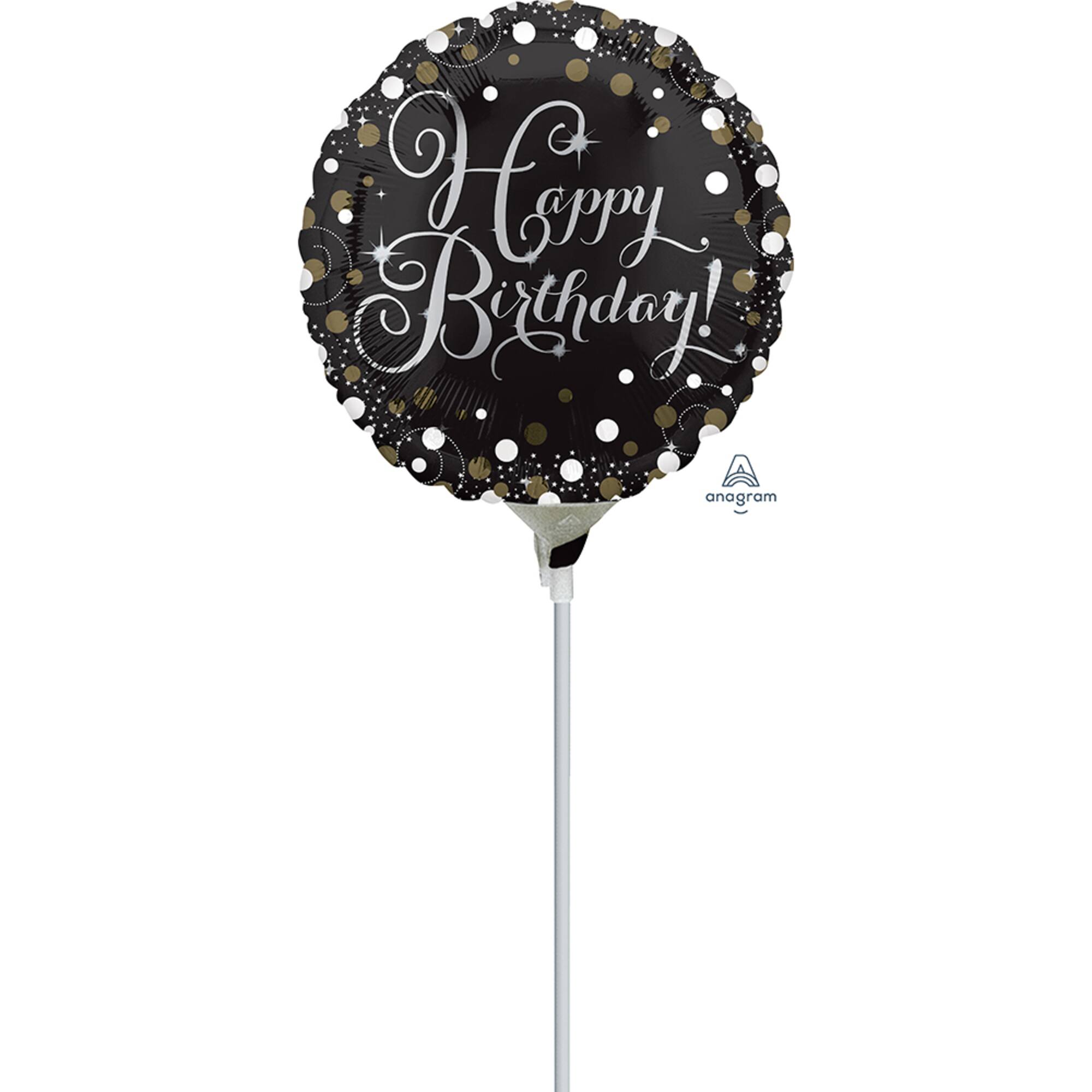 9" Black Sparkling Birthday Stick Balloon